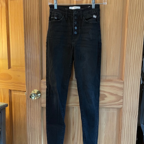 Kancan High Rise Button Fly Black Skinny Jeans - Picture 1 of 5